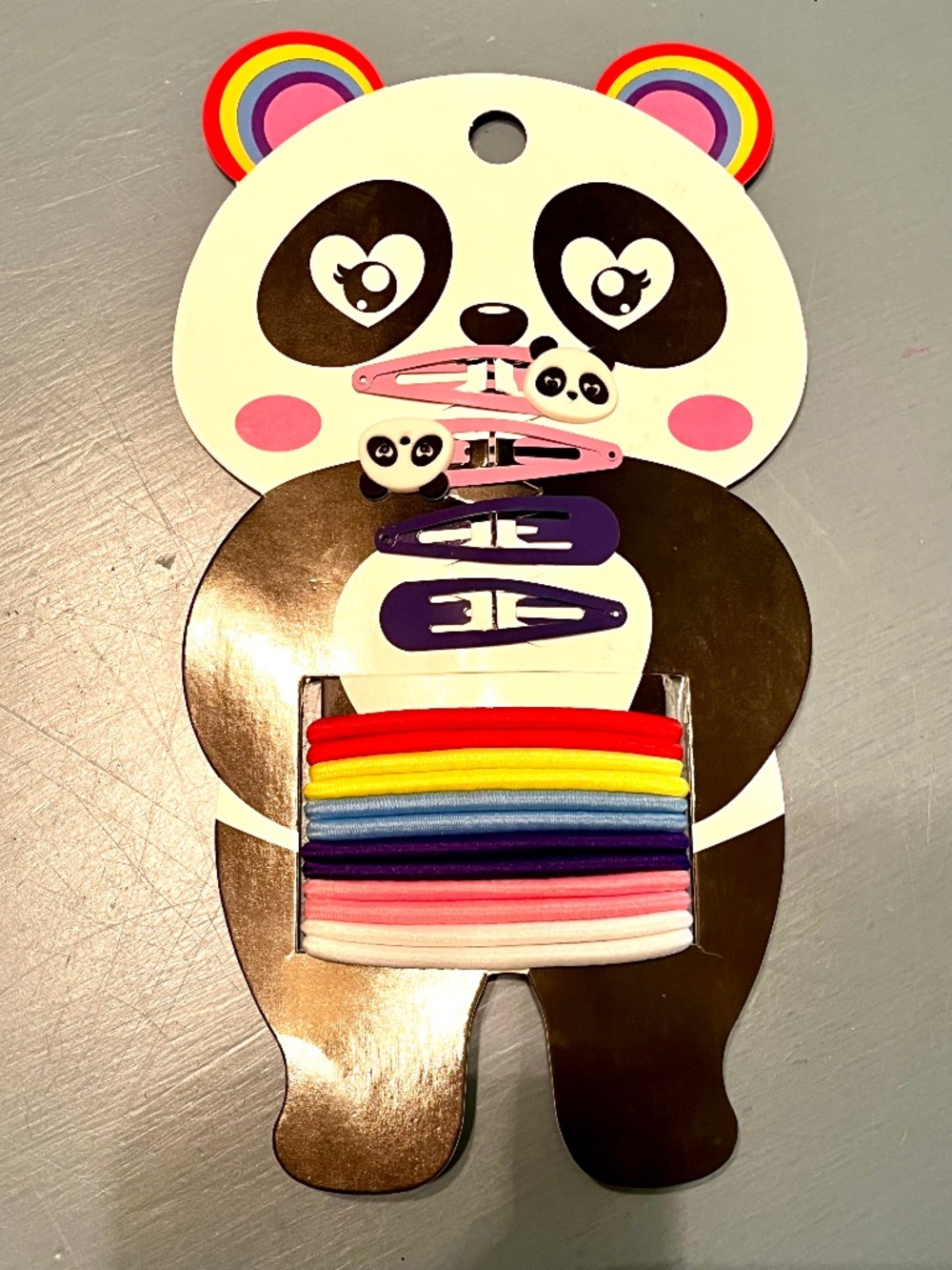 NEW Panda Hair Accessories Set | Snap Clips & Colorful Hair Elastics